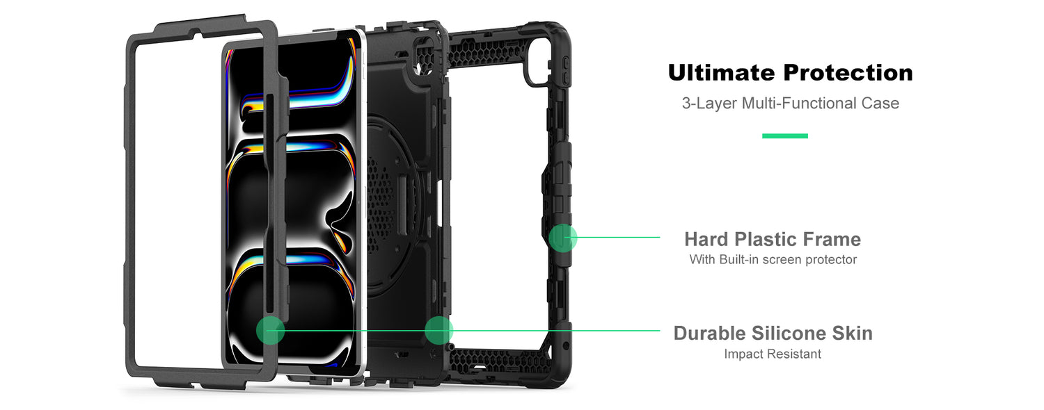 Ultimate Protection 3-Layer Multi-Functional Case
hard plastic frame
with built in screen protectoer
duable silicone skin
impact resistant